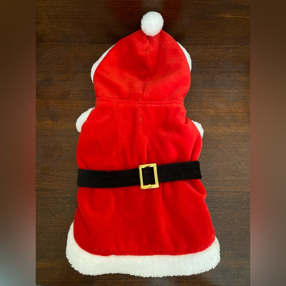 Dog Santa Claus Outfit Hooded Red Faux Fur Oufit Small Puppy Christmas Costume